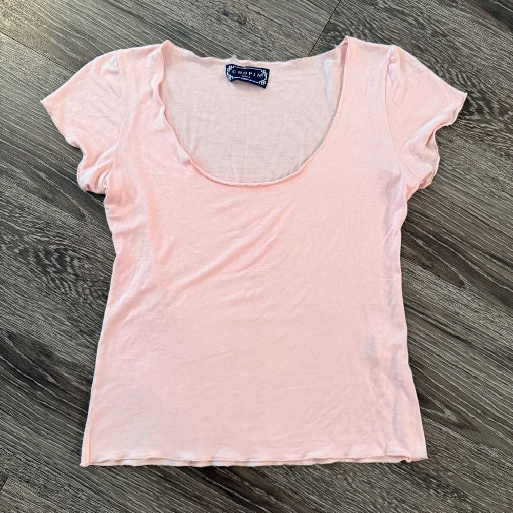 Chopin Roma Light Pink Scoop Neck T Shirt